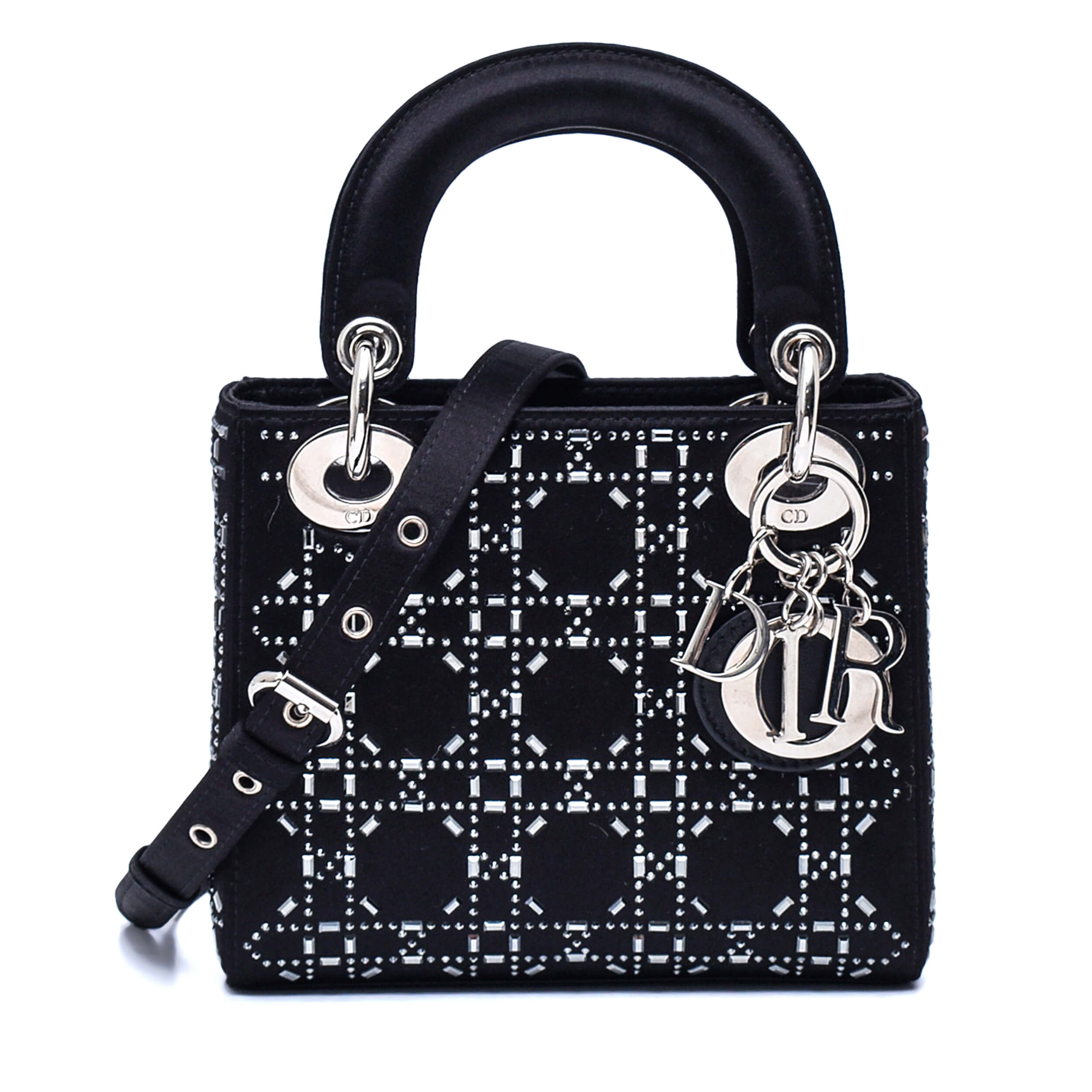 Christian Dior - Black Satin Strass Cannege Mini Lady Dior Bag